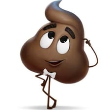 The smiling poop emoji character from The Emoji Movie
