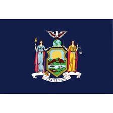 California and New York state flags displayed together.