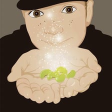 Illustration of Jack holding the magical beans from Jack and the Beanstalk