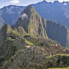 The stone terraces and ruins of Machu Picchu in Peru