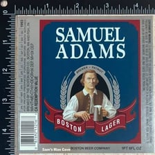 A portrait of Samuel Adams beside Samuel Adams beer