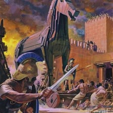 Artistic depiction of the Trojan Horse outside Troy