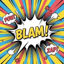 A comic-book explosion represented by a bold “BLAM” sound effect