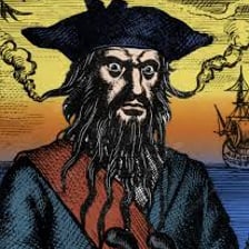A historical portrait or depiction of the pirate Edward Teach, known as Blackbeard