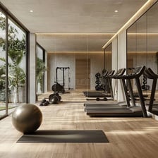 A fitness facility lined with exercise treadmills
