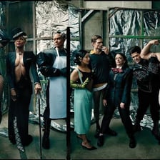 A theatrical production of The Rocky Horror Show on a Broadway-style stage