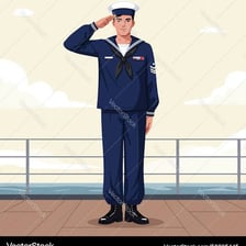 A sailor standing on a ship’s deck and signaling agreement.