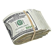 A stack of paper currency representing money