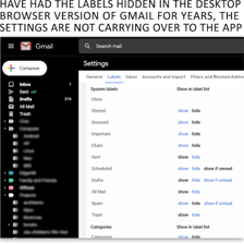 A Gmail inbox showing labels including Sent, Starred and Snoozed.