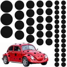 A ladybug with spots, a domino with dots, and marked parking spaces.