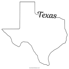 An outline map of the state of Texas