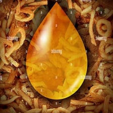 A close-up of food with a visibly greasy, oily surface.