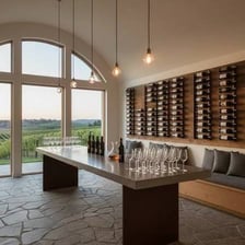 A room arranged for visitors to sample wines.