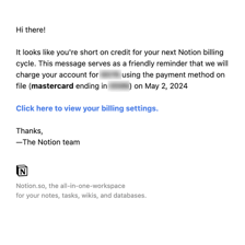 A digital notice for renewing a subscription