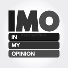 A simple diagram linking “in my opinion” to the initials IMO.