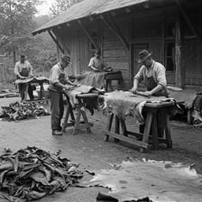 A traditional craftsman removes an animal hide.