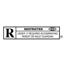 A film-rating display showing an R classification