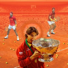 Rafael Nadal competing on a clay tennis court