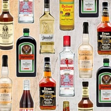 A plain bottle contains an inexpensive alcoholic drink.