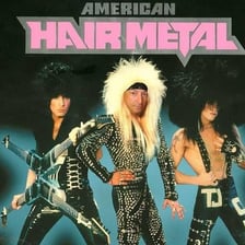 A rock band with the large, styled hairstyles associated with hair metal.