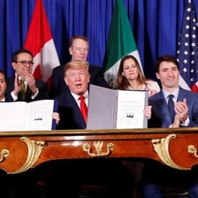 A historical signing ceremony for the North American Free Trade Agreement