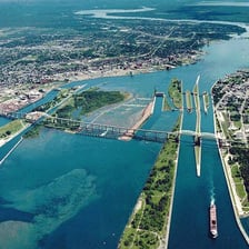 A waterfront view of Sault Ste. Marie, Michigan.