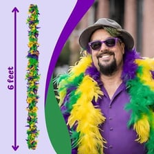 A brightly colored feather boa used as a Mardi Gras accessory