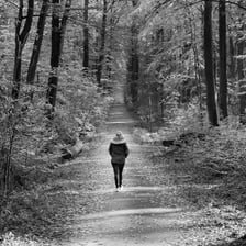 A person wandering along a path without an obvious destination.