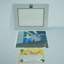 A collectible animation cel featuring characters from The Simpsons