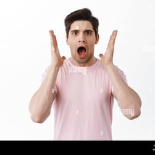 A startled person reacting with surprise.