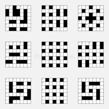 A simple wordplay diagram showing black squares interrupting three phrases.