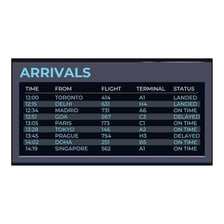 An airport display showing flight arrival information.
