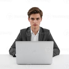 A focused person working seriously at a desk