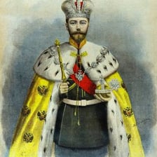 A historical portrait of a Russian tsar.