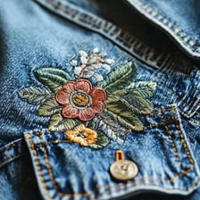 A person stitching a patch onto fabric.