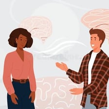 One person explaining an idea to another during a conversation