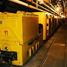 Rail tram used to transport materials in an underground mine
