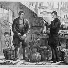 Two people exchanging goods without using money