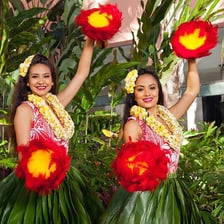 A Hawaiian hula dancer performing at a luau.
