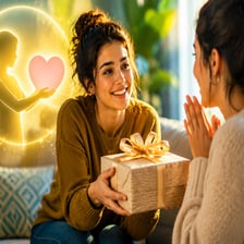 A person presenting an abundance of gifts