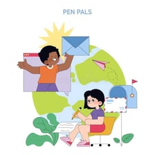 Two friends exchanging letters as pen pals.
