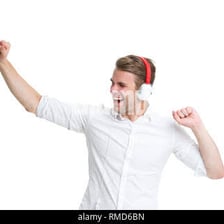 A person reacting enthusiastically to a favorite song
