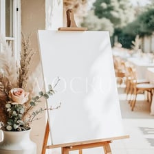 A poster displayed upright on a wooden easel.