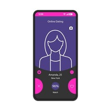 A smartphone showing a dating-app-style profile matching screen.