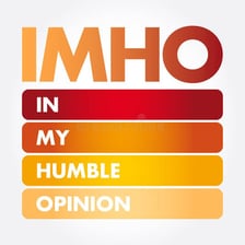 A phone screen displaying the abbreviation IMHO in a text message