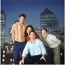 A promotional image of the main cast of the television sitcom Seinfeld.
