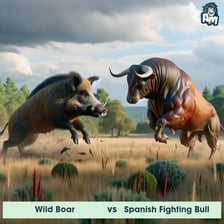 A male wild boar and a male bull shown together