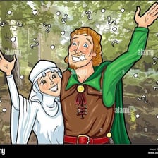 An illustration of Maid Marian in a Robin Hood setting.
