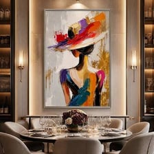 An artist painting a fashionable portrait on a canvas.