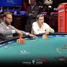 A poker player matching a bet at a card table